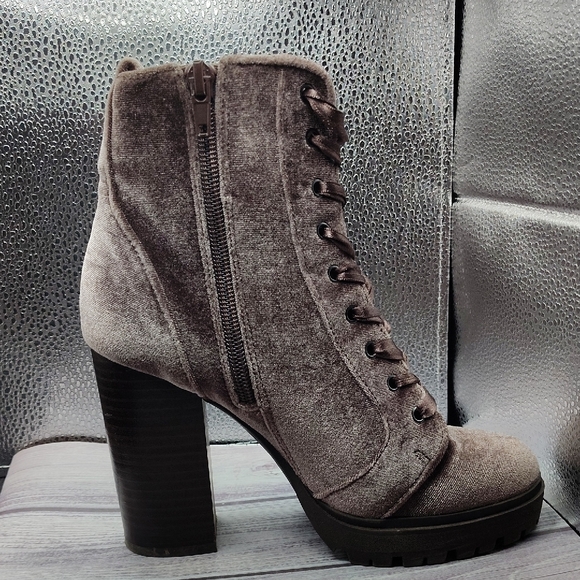Steve Madden Velvet Lace-Up Heeled Boots - Taupe - Picture 3 of 4